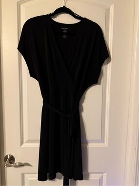 Nine West Black Surplice Midi Dress with Waist Tie